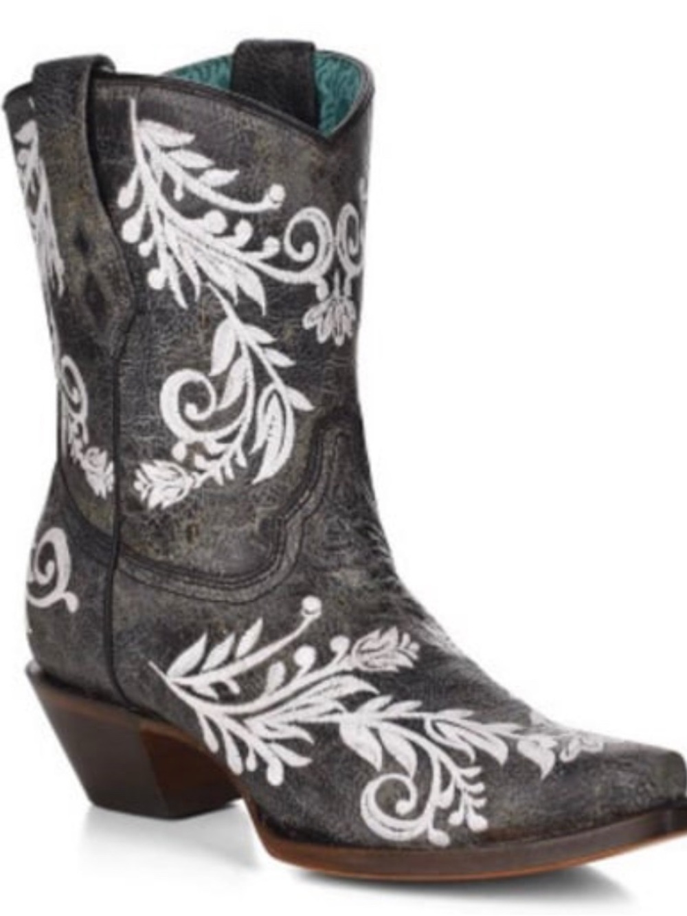 CORRAL Women's Black Western Fancy White Embroidered Boot sz 9.5 NWOT